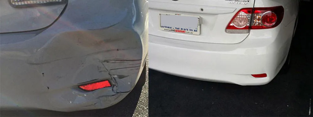 Bumper repair before and after, Dent & Scratch Direct