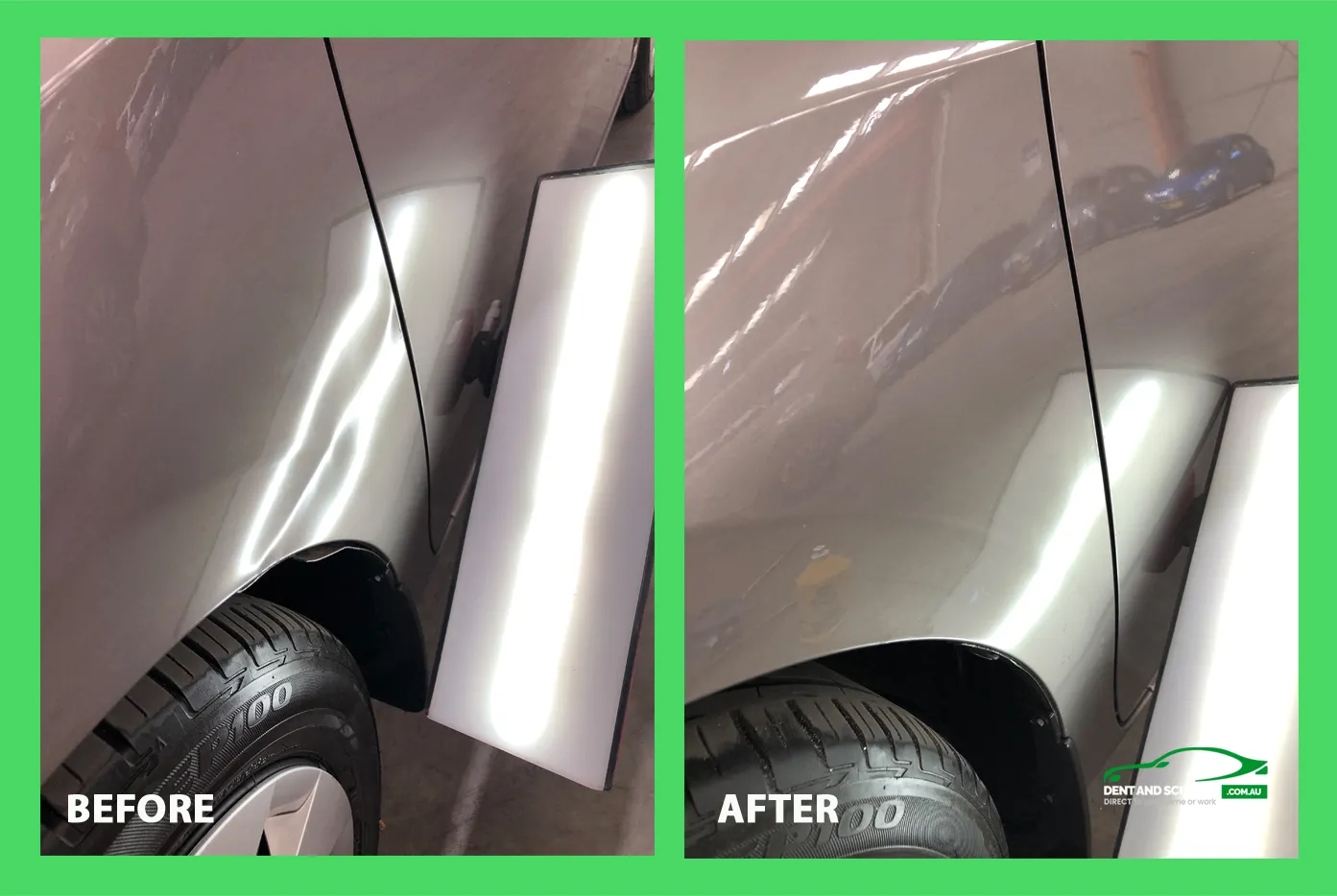 Paintless dent repair before and after, Dent & Scratch Direct