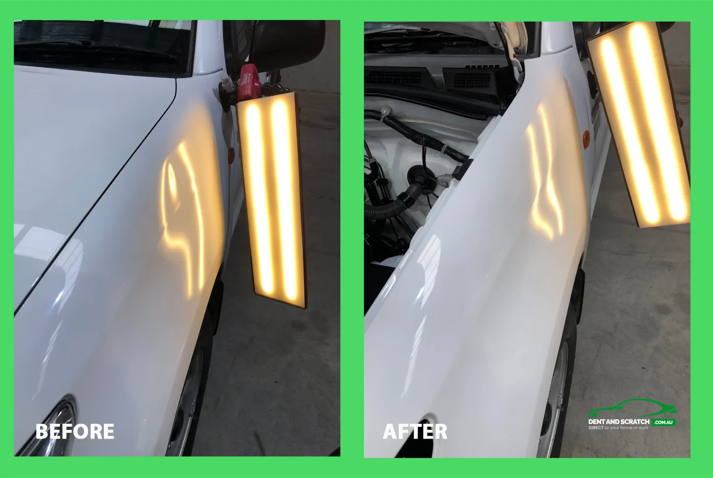 Paintless dent repair before and after, Dent & Scratch Direct