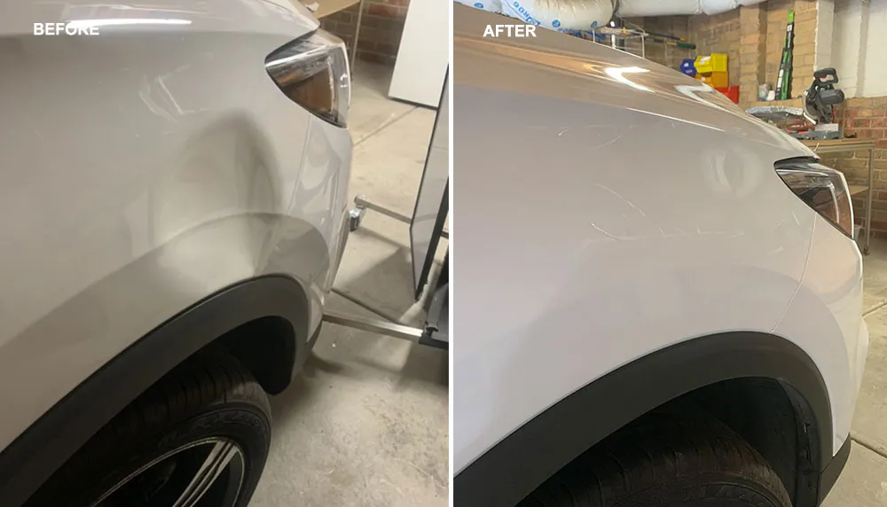 Paintless dent repair before and after, Dent & Scratch Direct