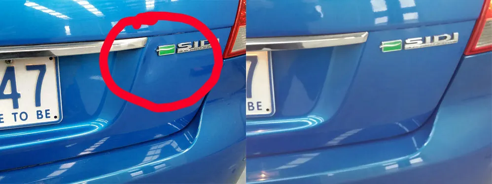 Paintless dent repair before and after, Dent & Scratch Direct