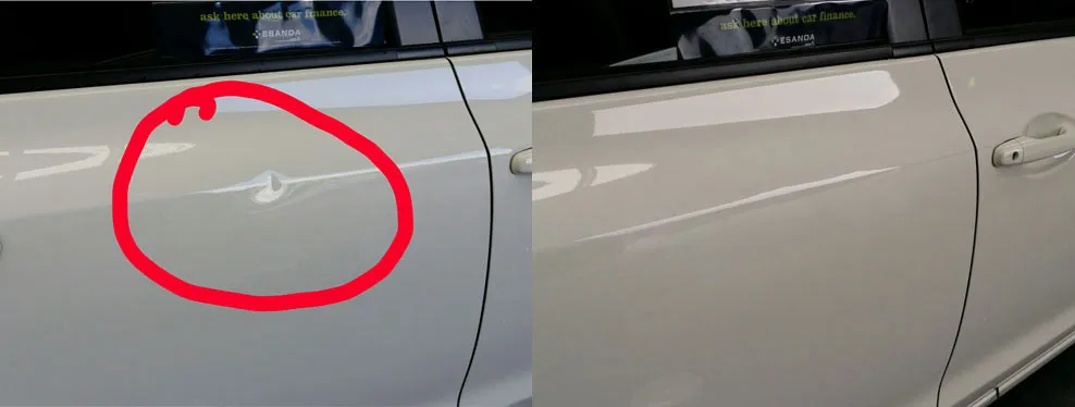 Paintless dent repair before and after, Dent & Scratch Direct
