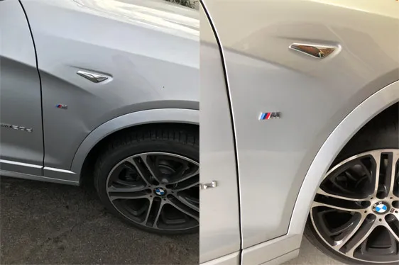 Paintless dent repair before and after, Dent & Scratch Direct