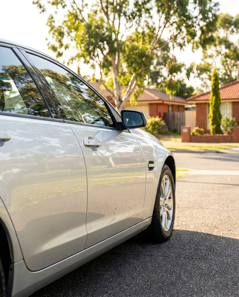 Freshly repaired car in a Melbourne driveway