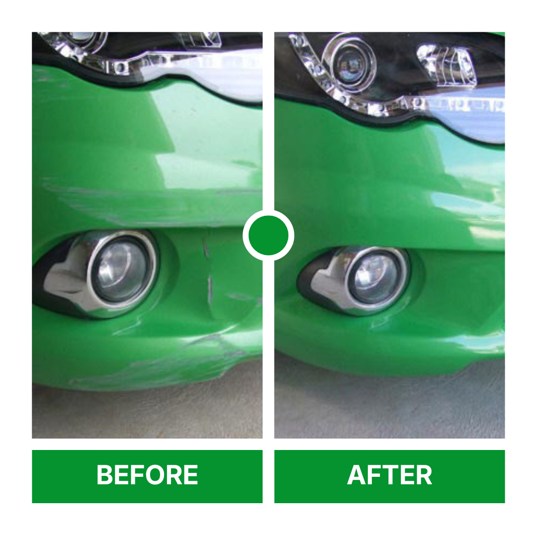 A car before and after a mobile dent and scratch repair