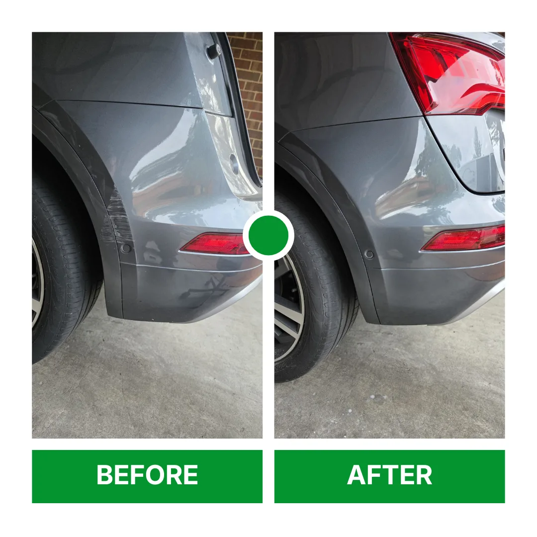 A car before and after a mobile dent and scratch repair